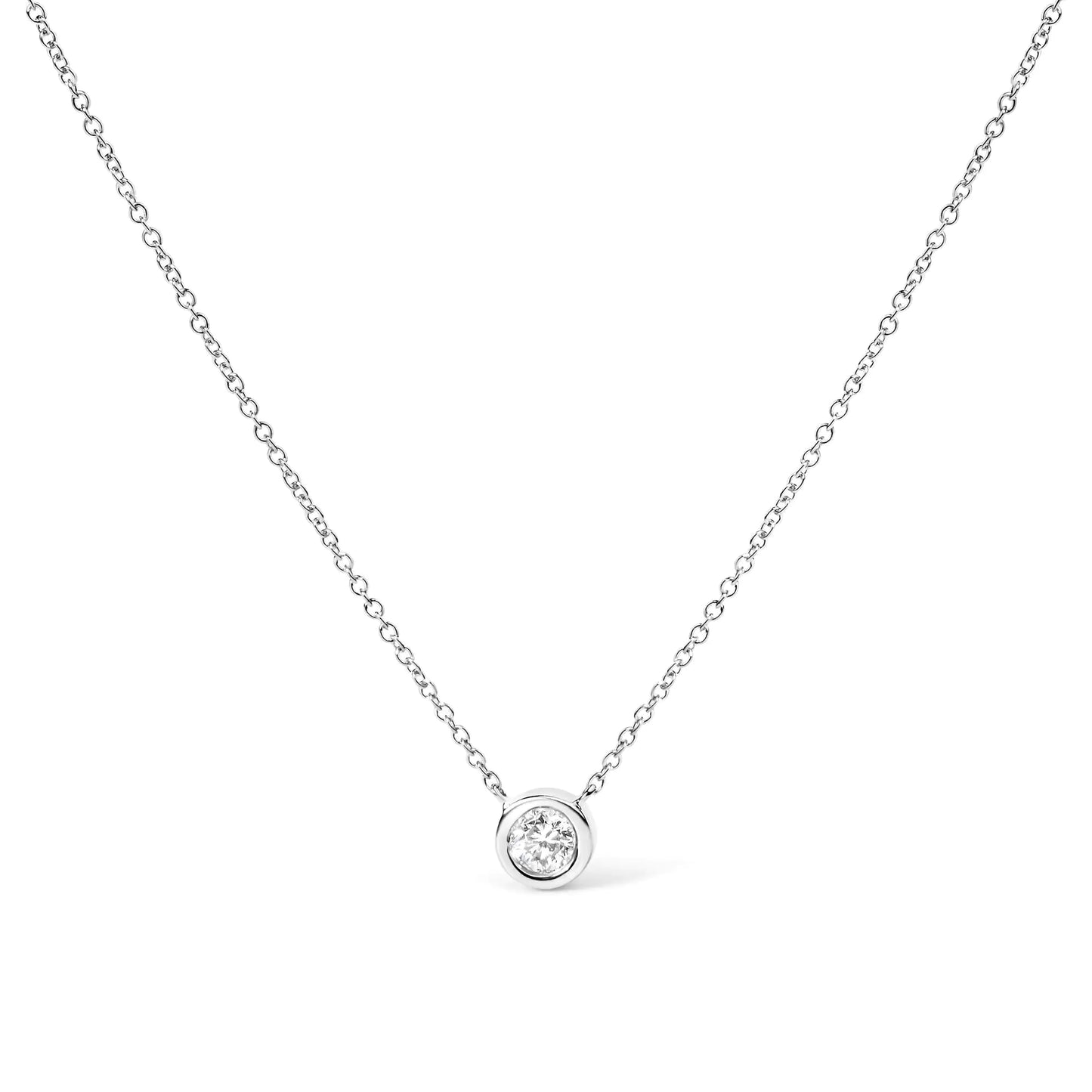 10K Gold Round Brilliant-Cut Diamond Modern Bezel-Set Solitaire 16"-18" Pendant Necklace (H-I Color, SI2-I1 Clarity)