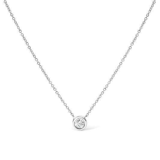 10K Gold Round Brilliant-Cut Diamond Modern Bezel-Set Solitaire 16"-18" Pendant Necklace (H-I Color, SI2-I1 Clarity)