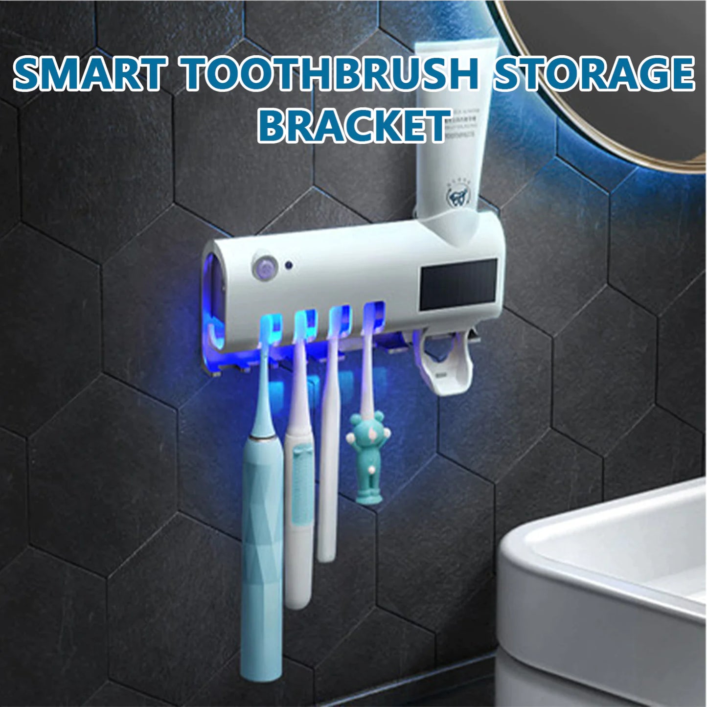 UV Light Sterilizer Toothbrush Holder Cleaner & Automatic Toothpaste Dispenser