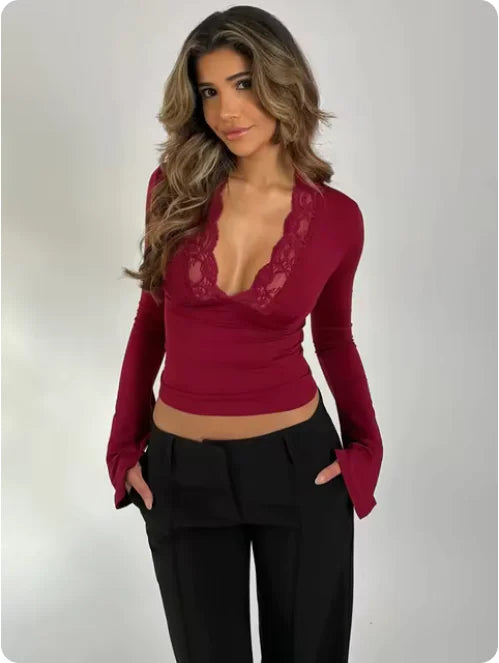 EleganceLace Deep V Crop Top