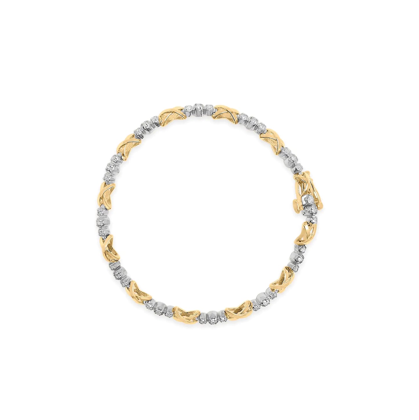 10K Two-Tone Gold 1/2 Cttw Diamond Alternating 3 Stone and X-Link 7" Bracelet (I-J Color, I2-I3 Clarity)