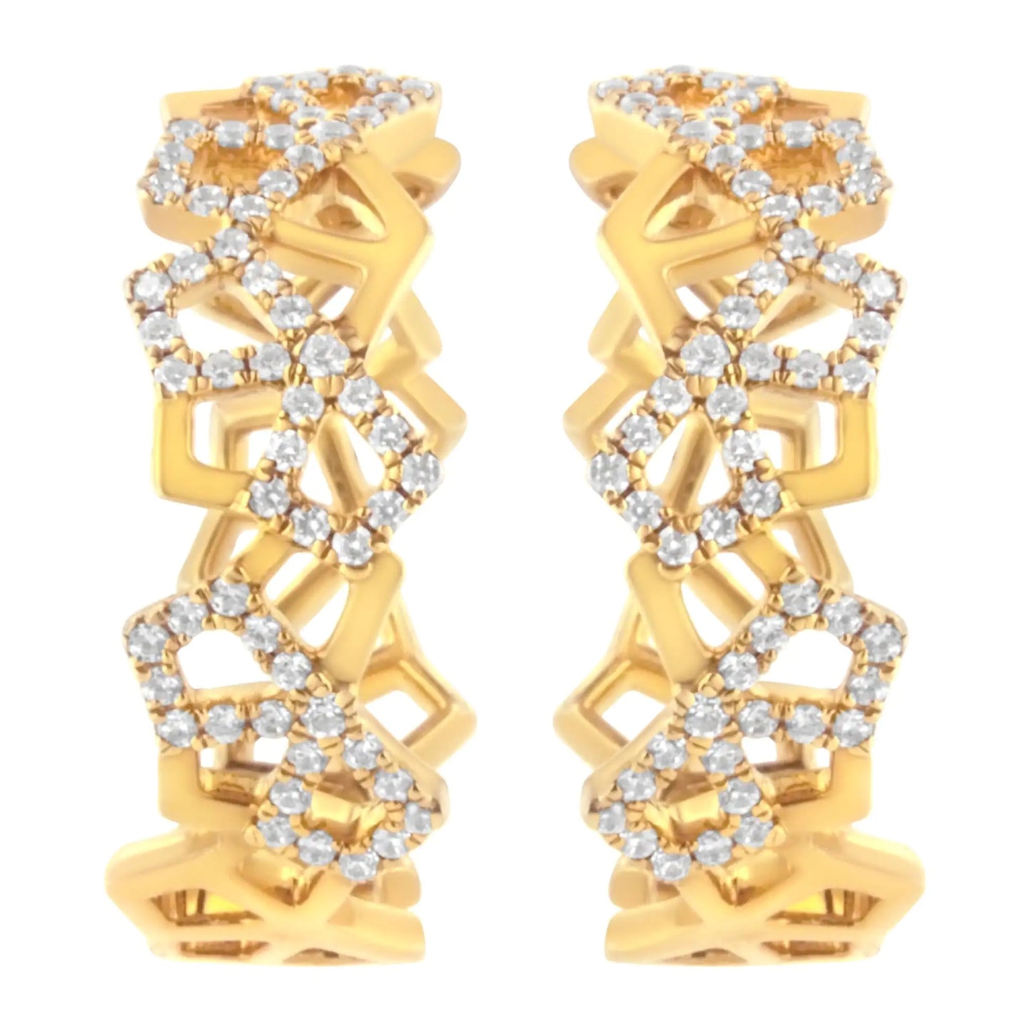 14K Yellow Gold 3/4 Cttw Diamond Honeycomb Hoop Earrings (G-H Color, SI1-SI2 Clarity) - 24MM