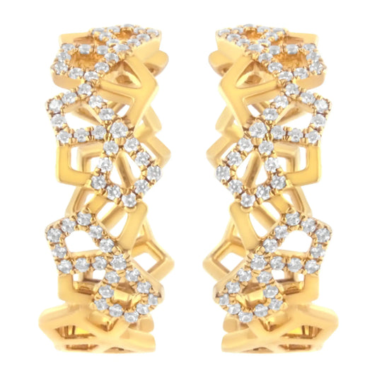 14K Yellow Gold 3/4 Cttw Diamond Honeycomb Hoop Earrings (G-H Color, SI1-SI2 Clarity) - 24MM