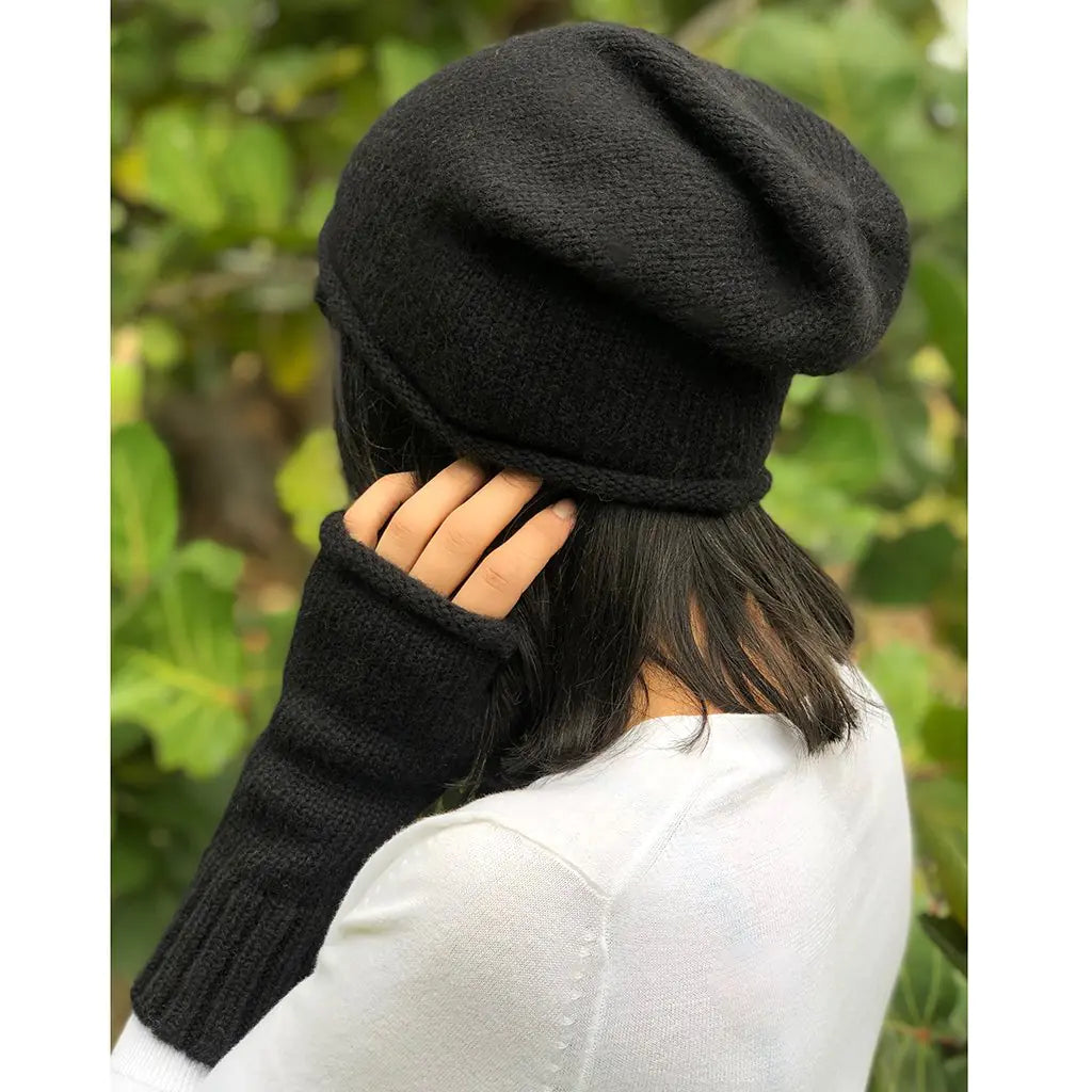 Black Essential Knit Alpaca Beanie