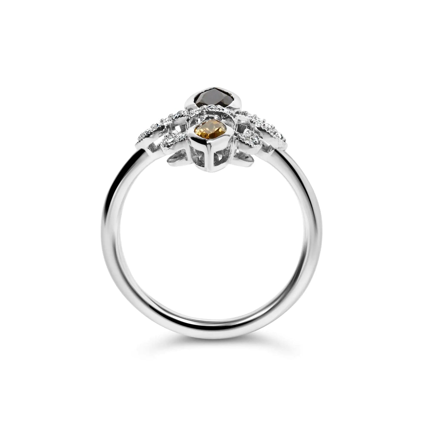 .925 Sterling Silver Black Onyx and Yellow Citrine Marquise and Diamond Accent Fleur De Lis Ring (H-I Color, SI1-SI2 Clarity)