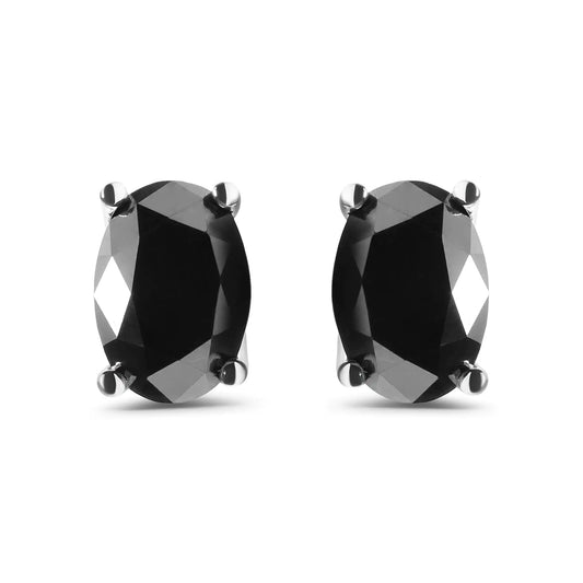 14K White Gold 3.00 Cttw Oval Cut Black Diamond Solitaire Stud Earrings (Black Color, I2-I3 Clarity)