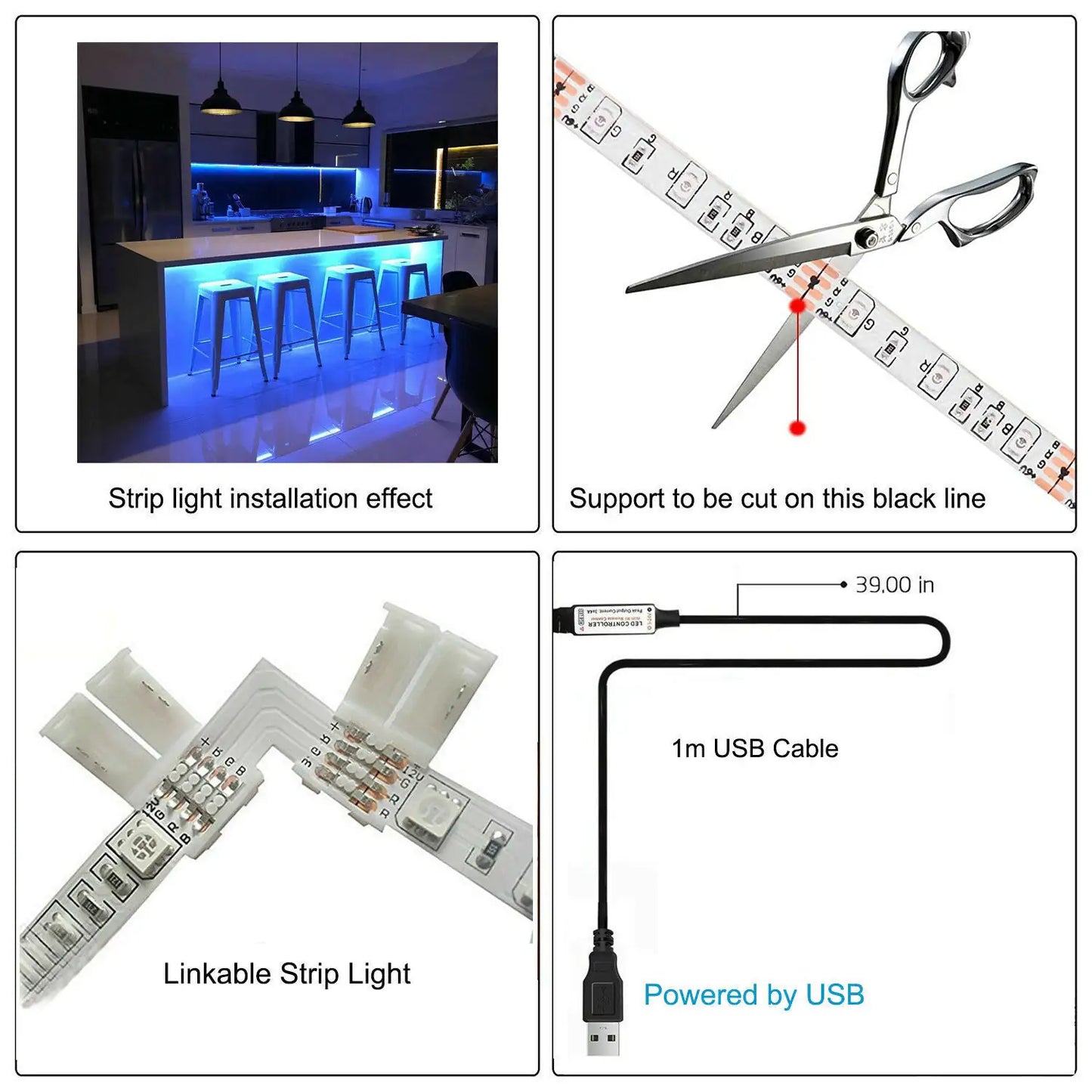 5V USB LED Strip Lights TV Back Light 5050 RGB Colour Changing with 24Key Remote