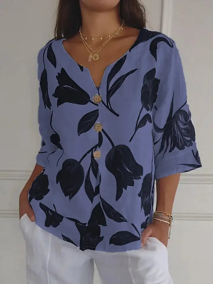 Printed V-Neck Tunic Top