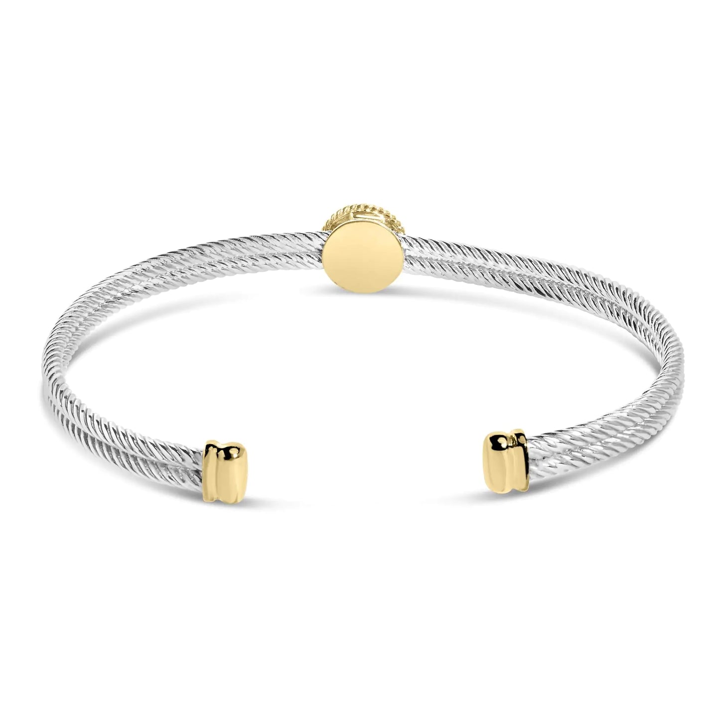 18K Yellow Gold Plated .925 Sterling Silver Diamond Accent  and Fleur Di Lis Medallion Bangle Bracelet (I-J Color, SI1-SI2 Clarity) - 7.25 Inches