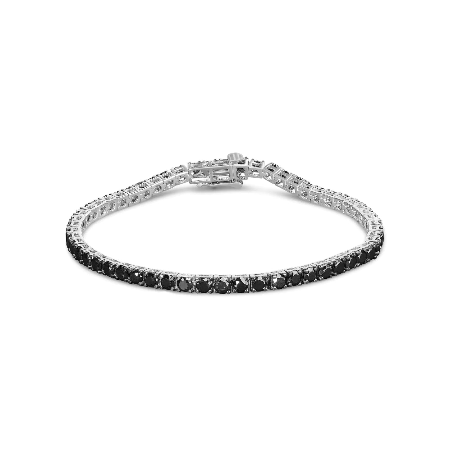 .925 Sterling Silver 4-Prong Set Treated Black Round-Cut Diamond Classic Tennis Bracelet (Black Color, I2-I3 Clarity) - 7.25"