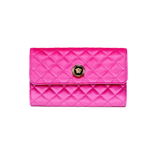 Versace Medusa Fuchsia Soft Quilted Fabric Evening Crossbody Clutch