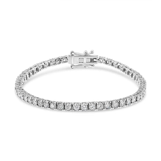 14K White Gold 3.0 Cttw Miracle Set Round-Cut Lab Grown Diamond Illusion 7" Tennis Bracelet (F-G Color, VS2-SI1 Clarity)