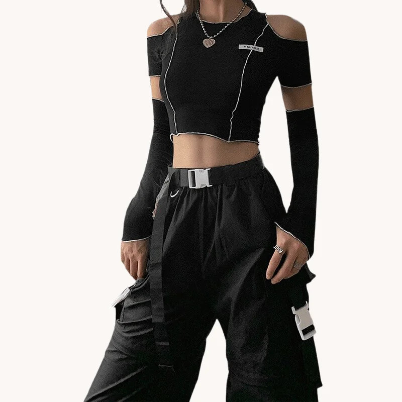 Shoulder Sleeve Ruffles Crop Top