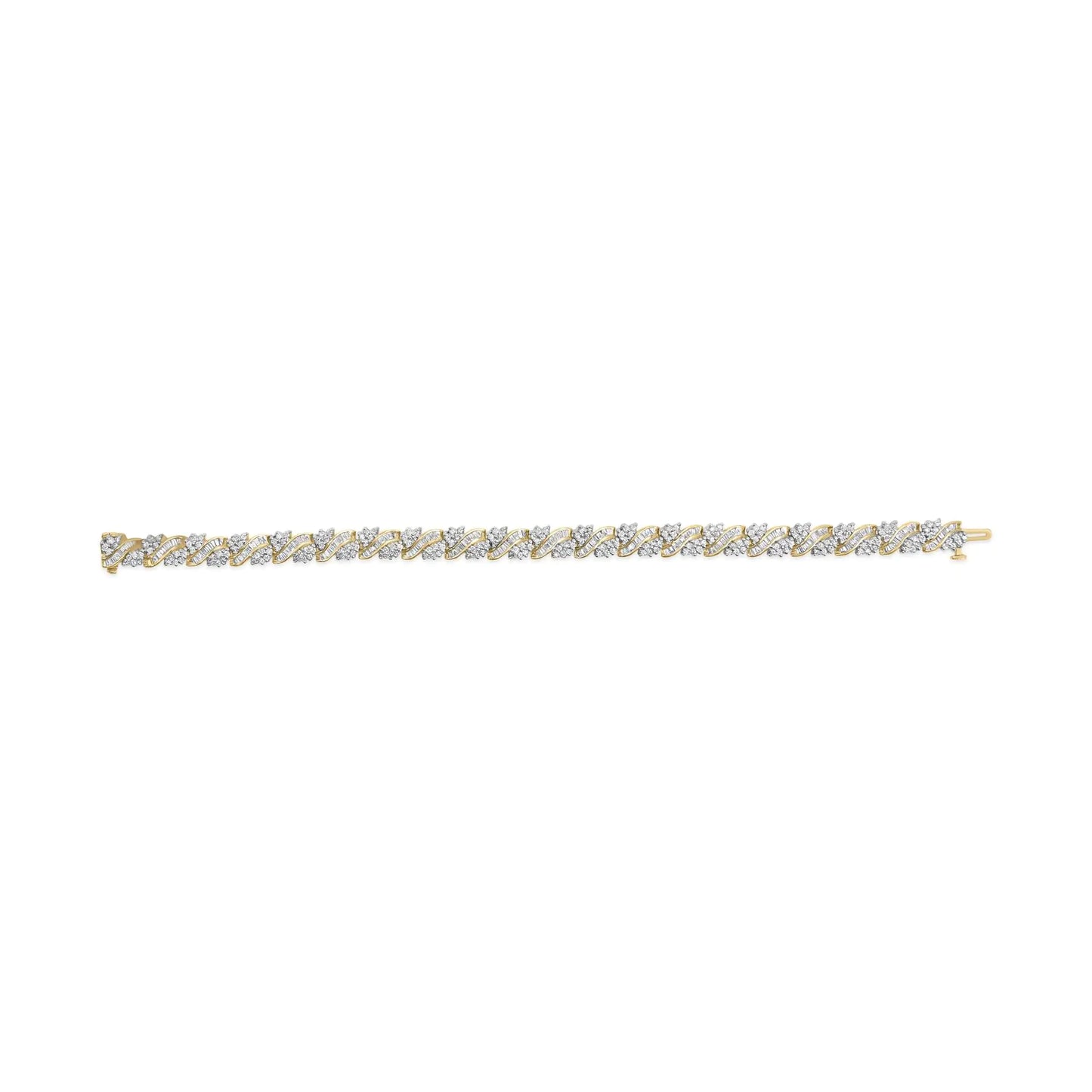 14K Yellow Gold 4.00 Cttw Diamond Woven Composite Cluster and S-Link Bracelet (I-J Color, I1-I2 Clarity) - 7" Inches