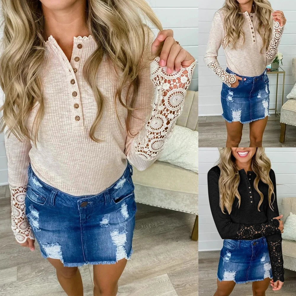 Lace Stitching Knitted Top