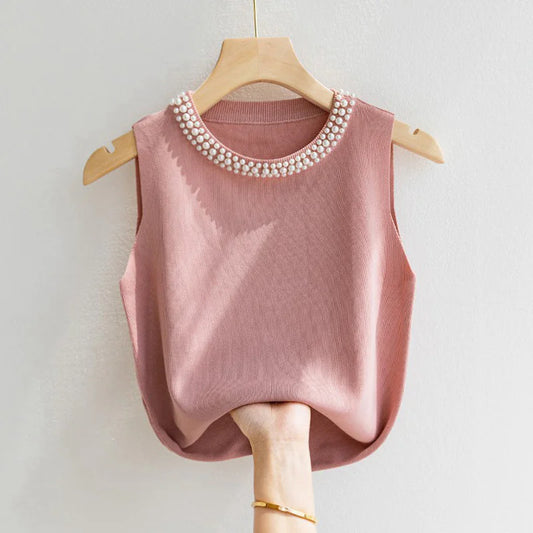 Casual Beaded Knitted Top