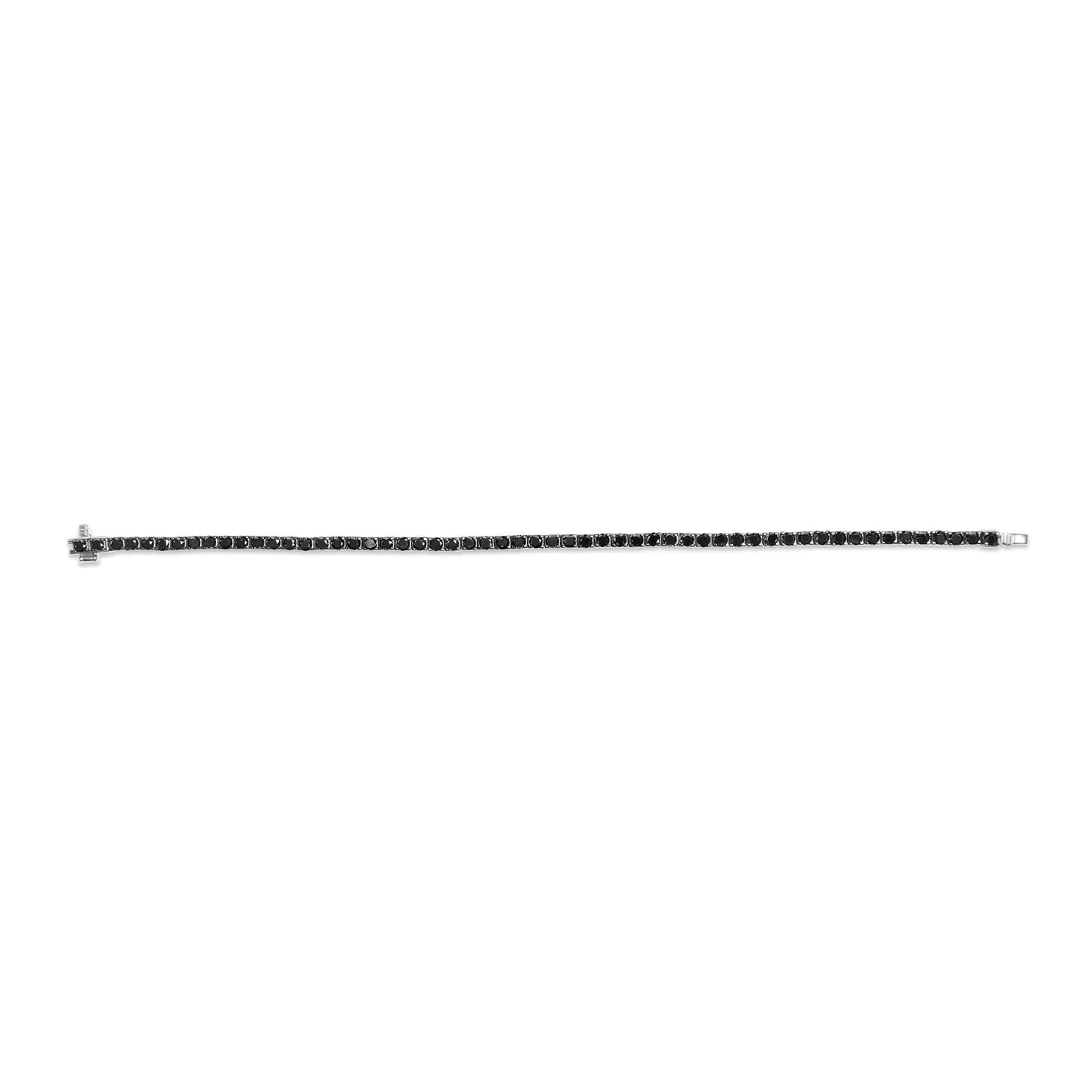 .925 Sterling Silver 4-Prong Set Treated Black Round-Cut Diamond Classic Tennis Bracelet (Black Color, I2-I3 Clarity) - 7.25"