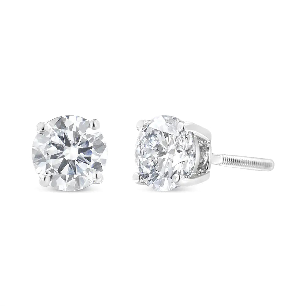 14K White Gold 2.00 Cttw Lab Grown Round Brilliant-Cut Diamond Classic 4-Prong Stud Earrings with Screw Backs (F-G color, VVS2-VS1 Clarity)