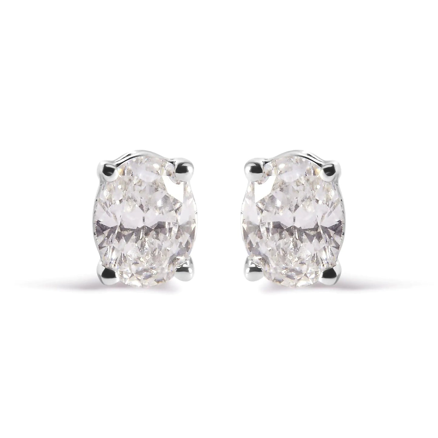 14K White Gold Prong Set Lab Grown Oval Diamond Solitaire Stud Earring (F-G Color, VS1-VS2 Clarity)