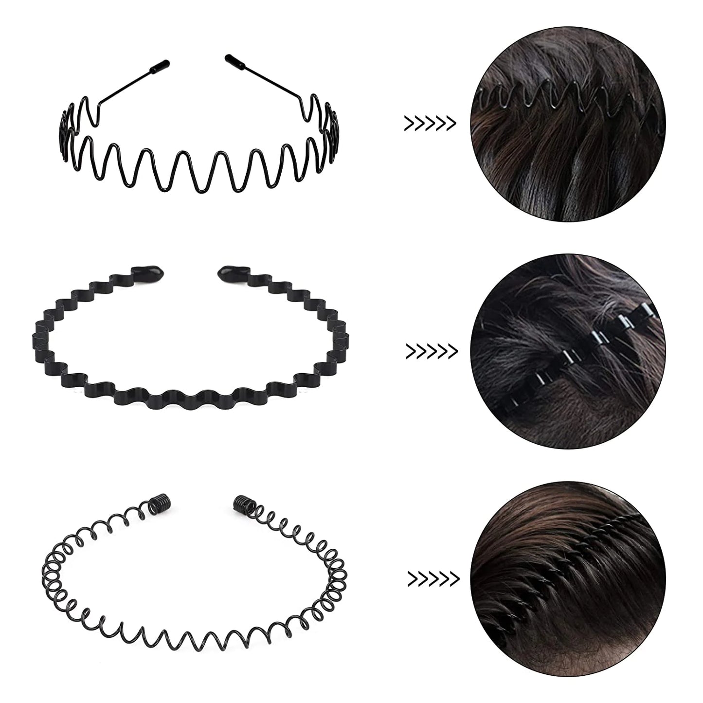 6Pcs Metal Hair Headband Wave Style Hoop Band Comb Sports Hairband Men Women US