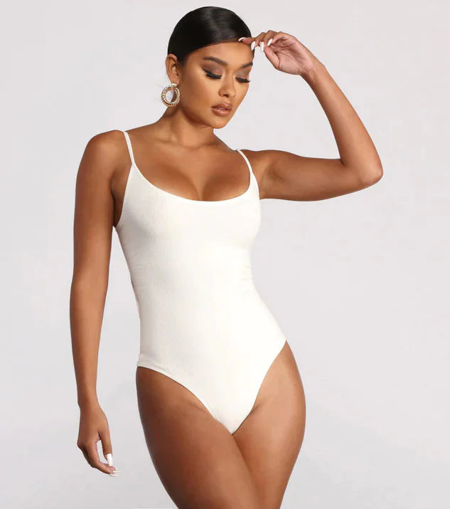 Plus Size Backless String Bikini - Solid Color One-Piece Swimsuit