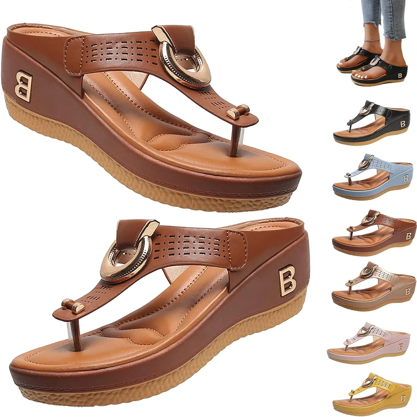 Low-Wedge Women Orthopedic Sandals Casual Flat Shoes Flip Flops Ladies Anti-Slip