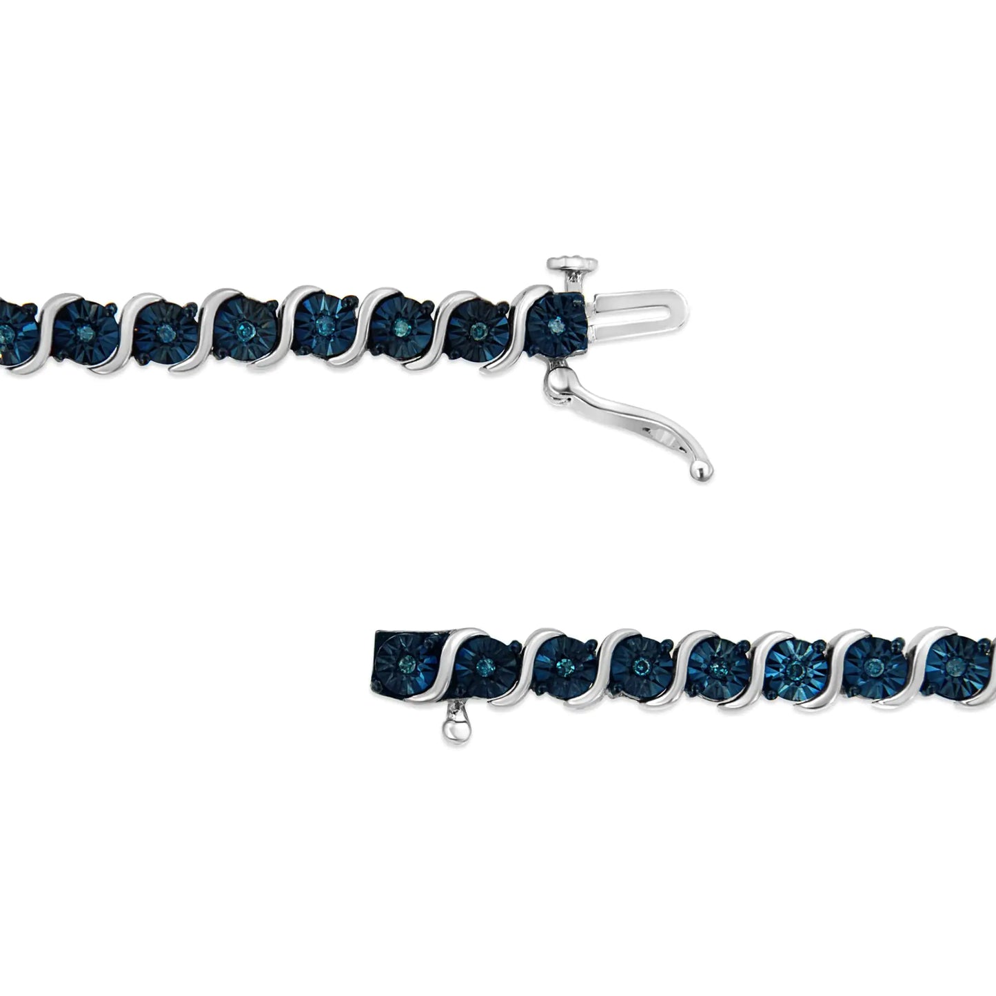 .925 Sterling Silver 1/4 Cttw Treated Blue Diamond Tennis 7" Bracelet (Blue Color, I1-I2 Clarity)