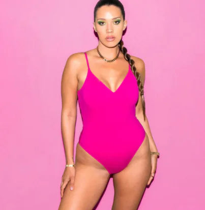 Plus Size Backless String Bikini - Solid Color One-Piece Swimsuit