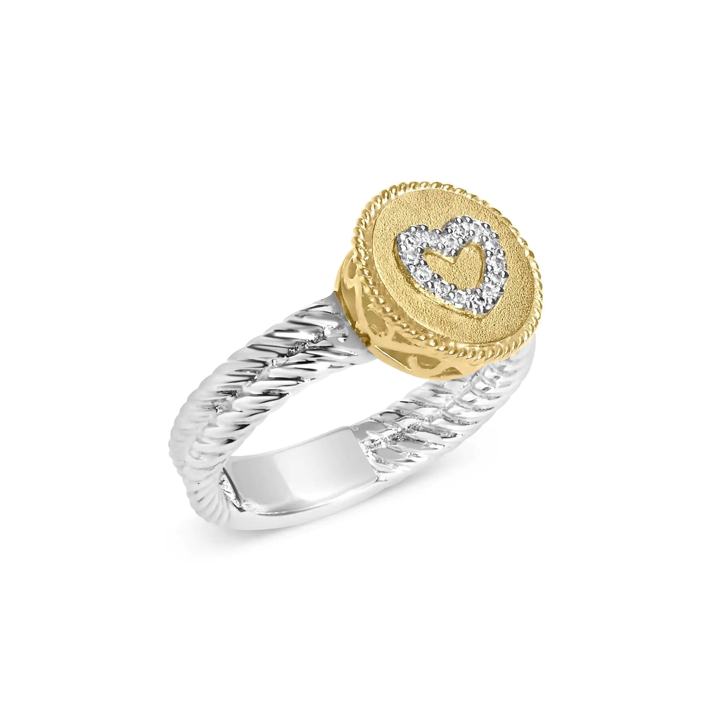 18K Yellow Gold Plated .925 Sterling Silver Diamond Heart Ring with Satin Finish (I-J Color, SI1-SI2 Clarity)