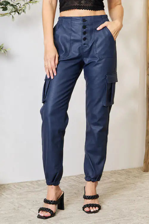 Kristen Faux Leather Cargo Joggers