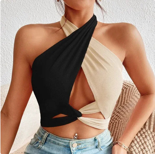 Chic Color Block Crop Top