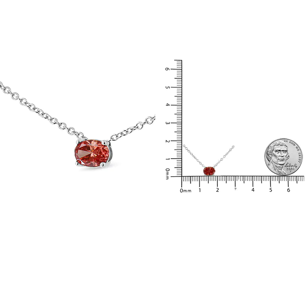 14K White Gold 3/8 Cttw Lab Grown Pink Oval Solitaire Diamond East West 18" Pendant Necklace (Pink Color, VS2-SI1 Clarity)