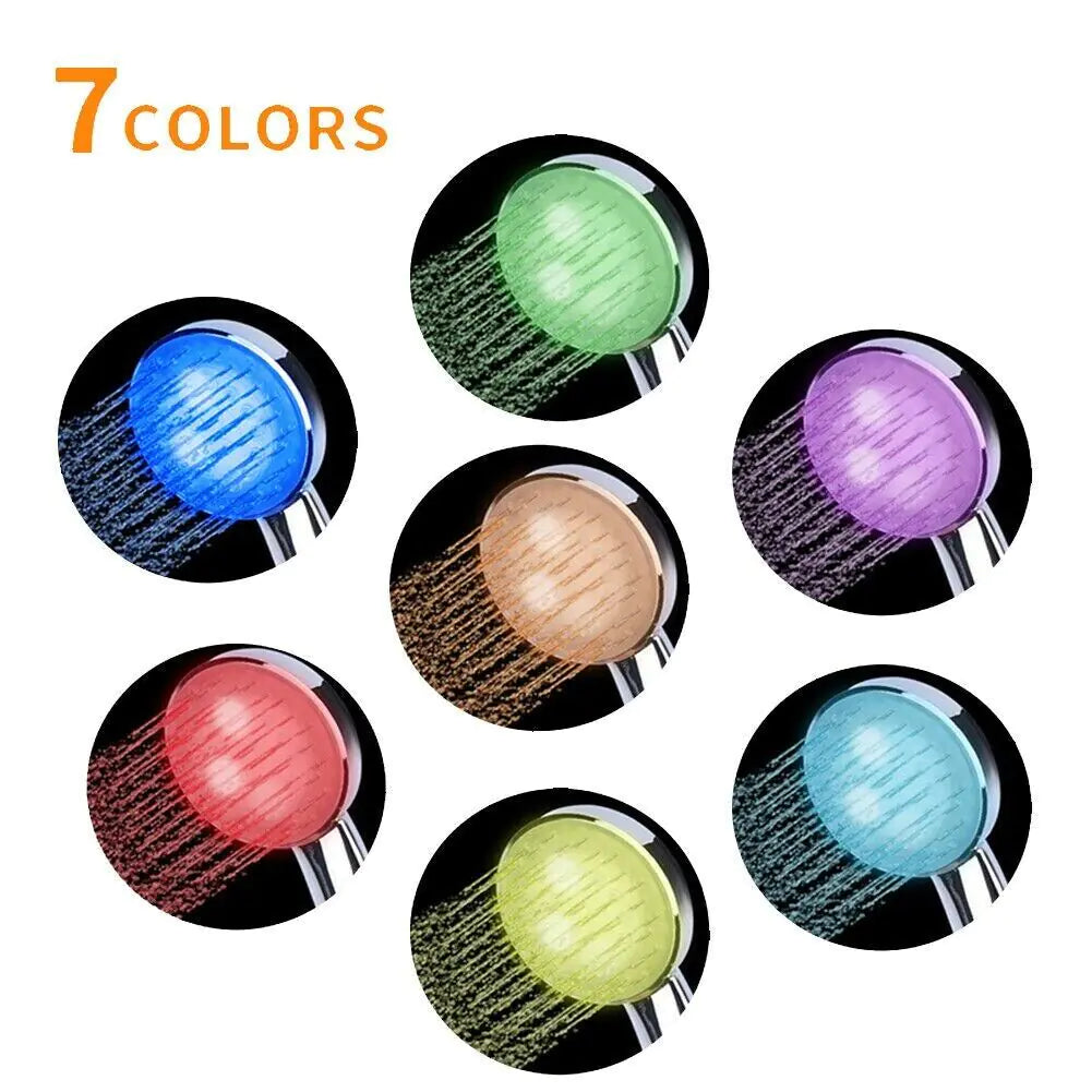 Handheld 7 Color Changing LED Light Water Bath Home Bathroom Shower Head Glow