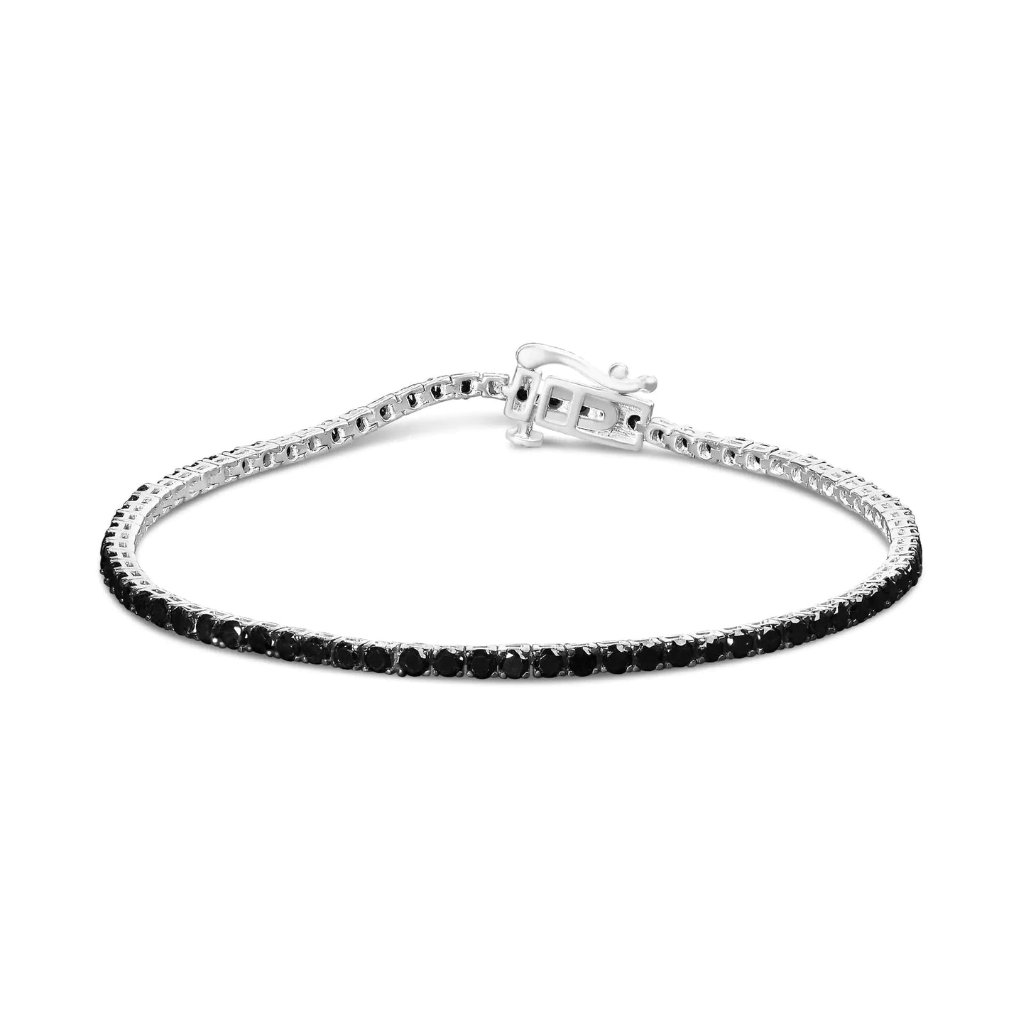 .925 Sterling Silver 4-Prong Set Treated Black Round-Cut Diamond Classic Tennis Bracelet (Black Color, I2-I3 Clarity) - 7.25"