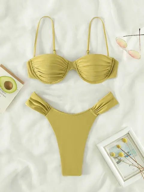 Solid Color Push-Up Micro Bikini Set