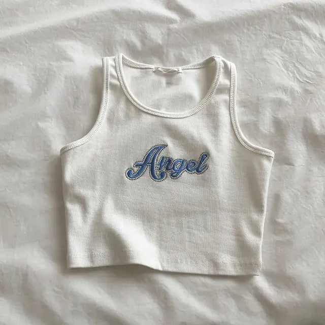 Embroidered Letters Crop Top