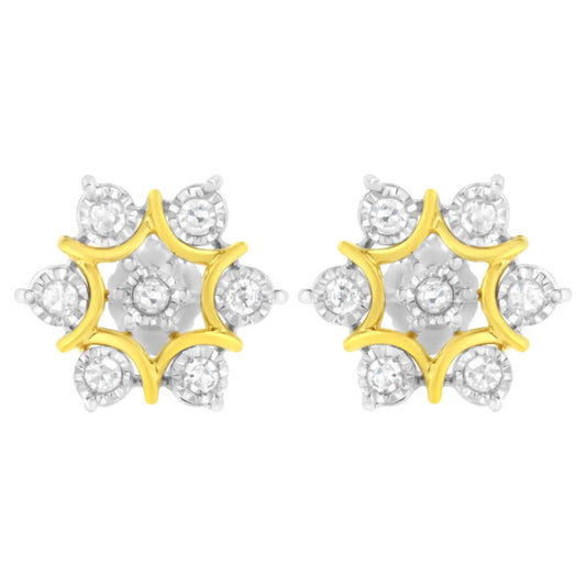 10K Yellow Gold Plated .925 Sterling Silver 1/4 Cttw Miracle Set Round-Cut Diamond Floral Earring (I-J Color, I2-I3 Clarity)