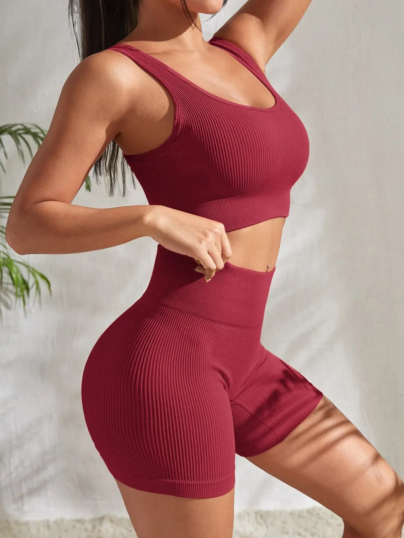 Seamless Ribbed Yoga Sets Workout Sets for Women