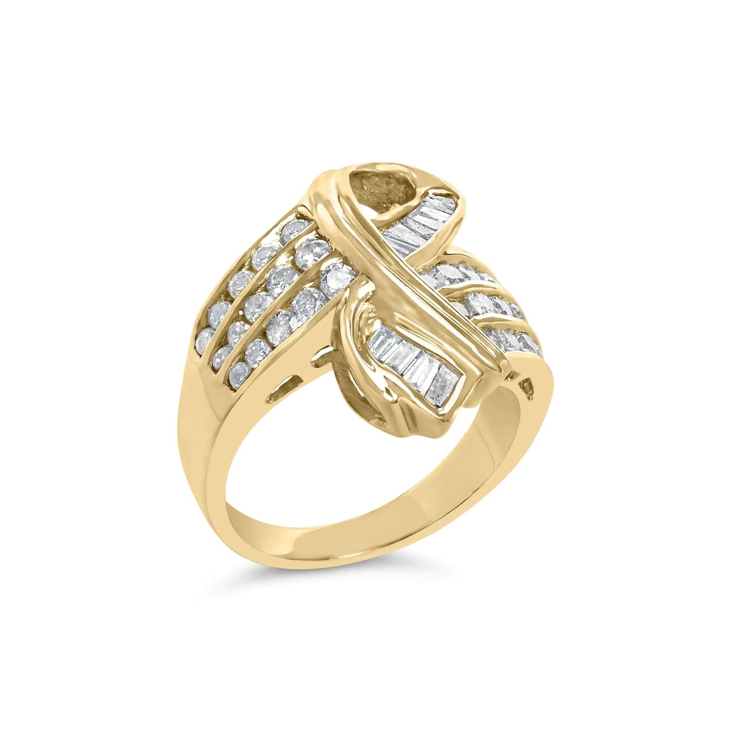 14K Yellow Gold 1 1/3 Cttw Channel Set Diamond Bypass Cocktail Ring (J-K Color, I1-I2 Clarity) - Ring Size 7