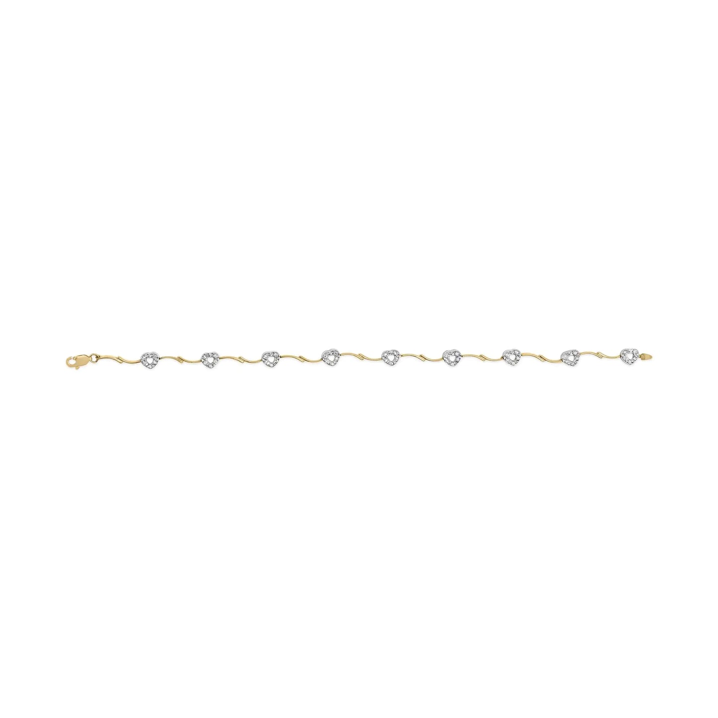 10k Two-Tone Gold 1/3 Cttw Diamond Pave Set Heart S-Link 7.25" Bracelet (I-J Color, I2-I3 Clarity)