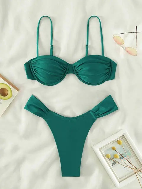 Solid Color Push-Up Micro Bikini Set