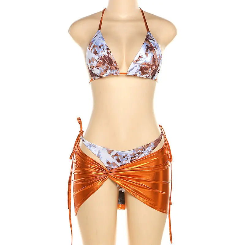 Mexican Sunrise Metallic Bikini Cover Up Skirt Set