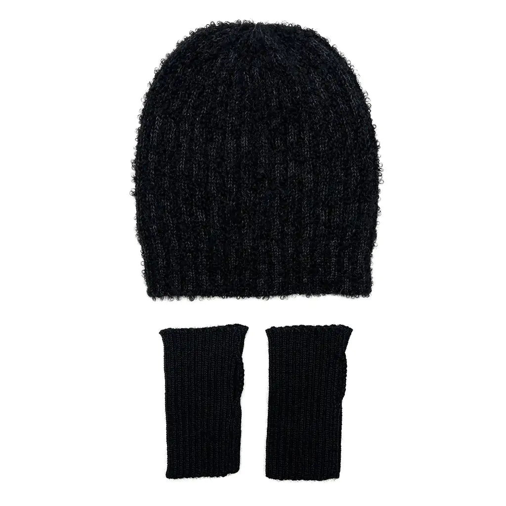 Black Loop Knit Alpaca Beanie