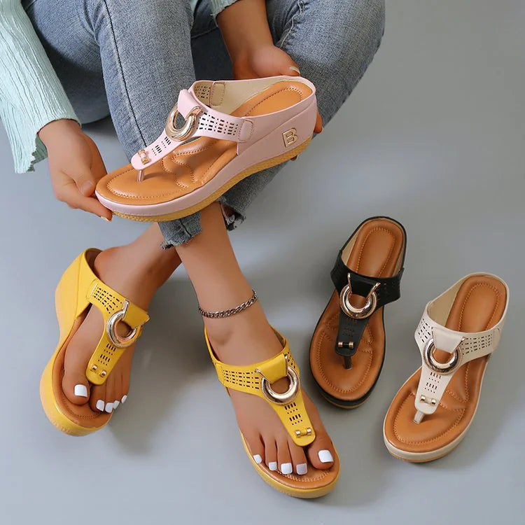 Low-Wedge Women Orthopedic Sandals Casual Flat Shoes Flip Flops Ladies Anti-Slip