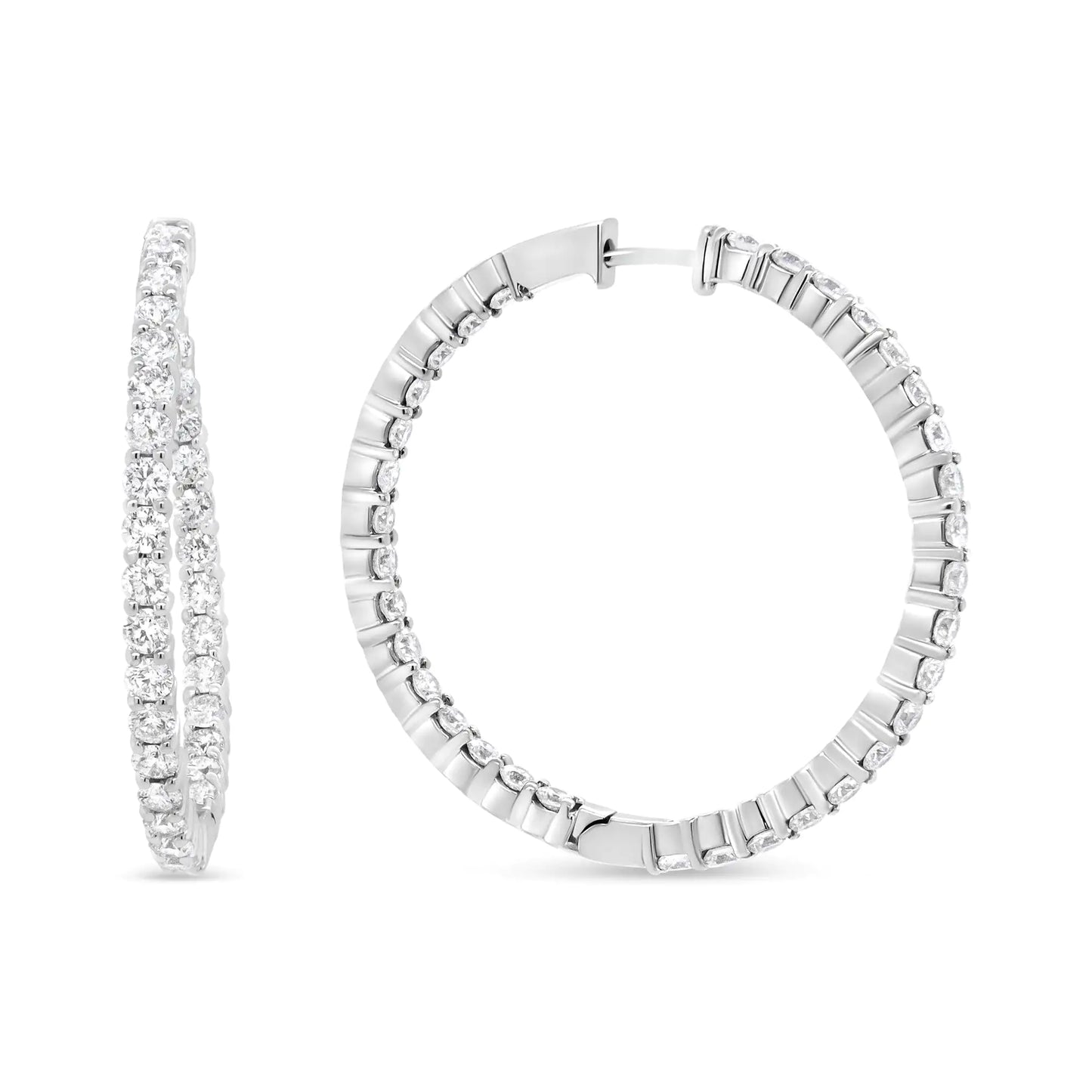 18K White Gold 3 5/8 Cttw Round Diamond Curved Inside-Outside Hoop Earrings (F-G Color, VS1-VS2 Clarity)