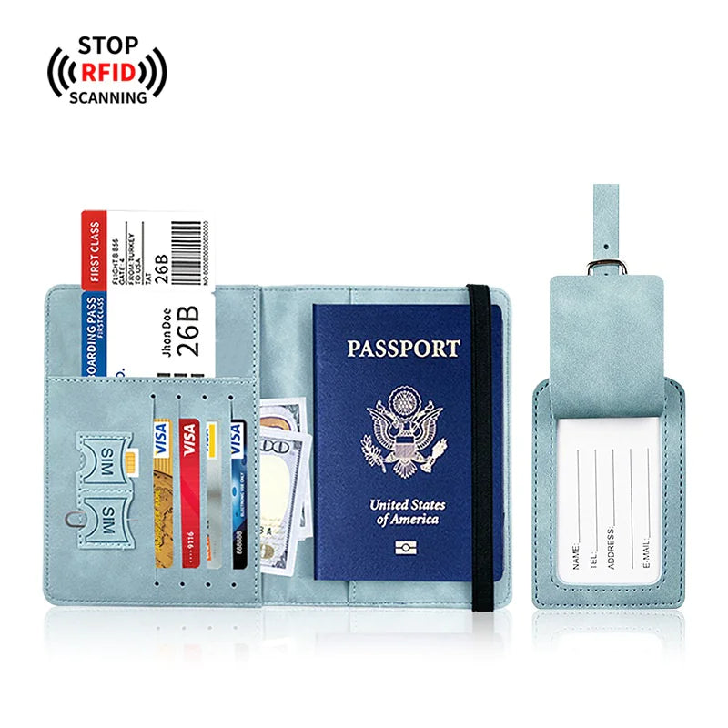 PU Leather Passport Holder & Luggage Tag Set