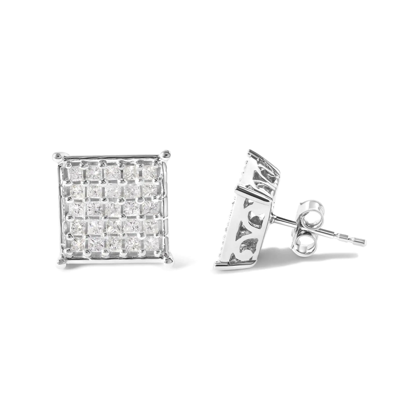 10K White Gold 3/4 Cttw Princess Diamond Composite Stud Earrings (I-J Color, I1-I2 Clarity)