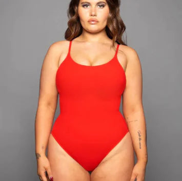 Plus Size Backless String Bikini - Solid Color One-Piece Swimsuit