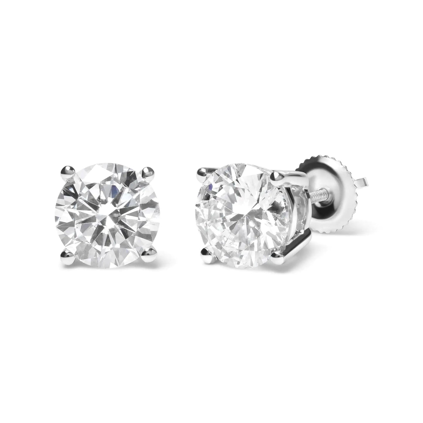 IGI Certified 14K White Gold 5.00 Cttw Round Brilliant-Cut Lab Grown Diamond Classic 4-Prong Stud Earrings with Screw Backs (F-G Color, SI1 Clarity)