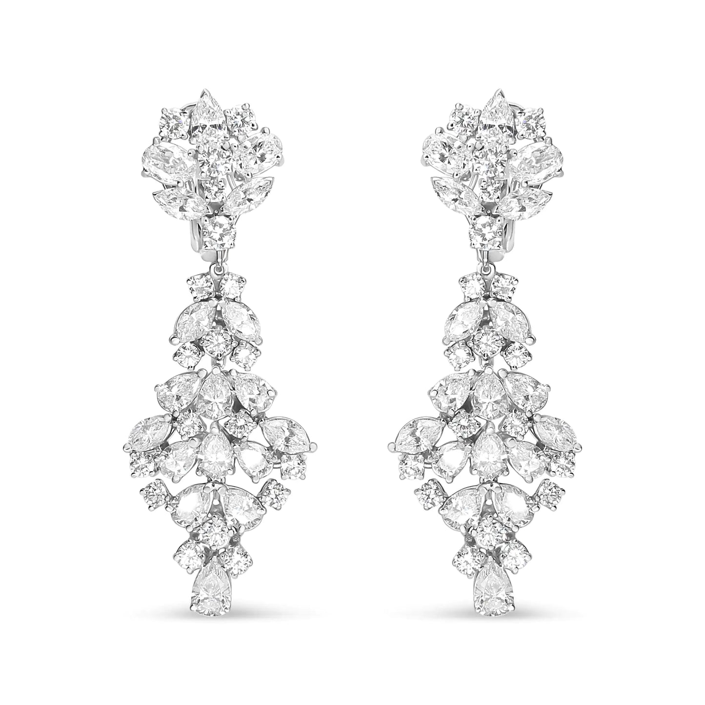 18K White Gold 9 1/2 Cttw Diamond Cluster Drop Dangle Clip-On Earrings (F-G Color, VS1-VS2 Clarity)